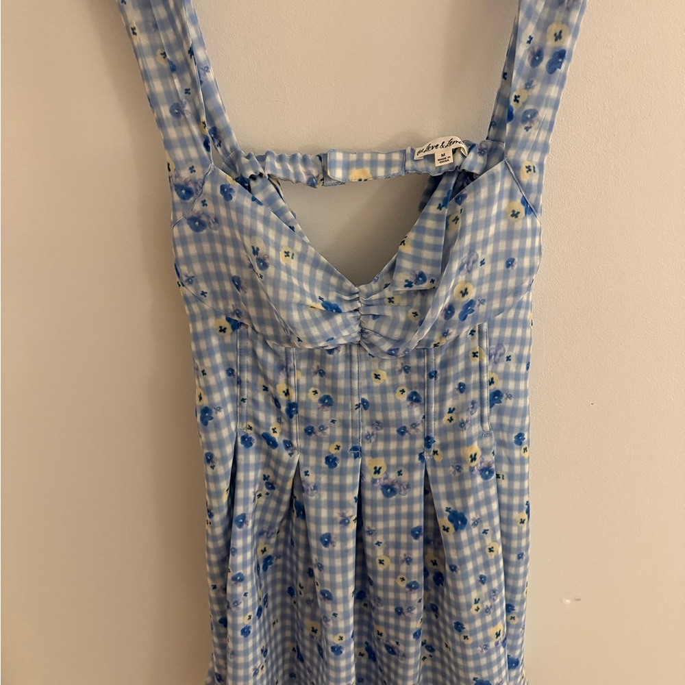 Blue Gingham Floral Mini Dress